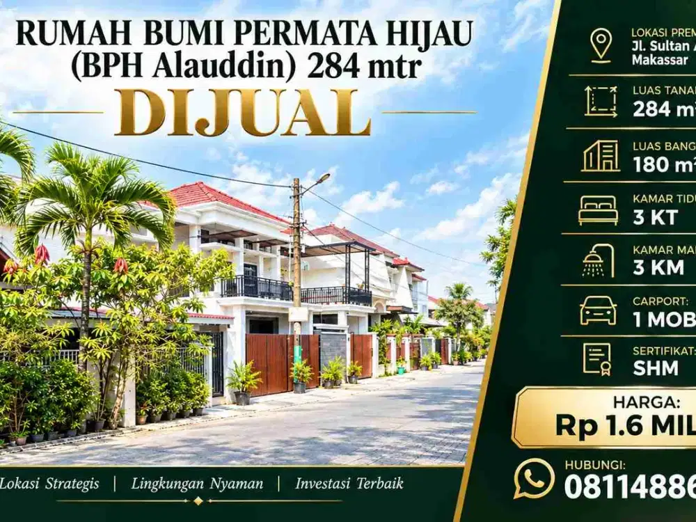 Rumah BPH Alauddin Makassar 284 mtr cocok bangun rumah kost