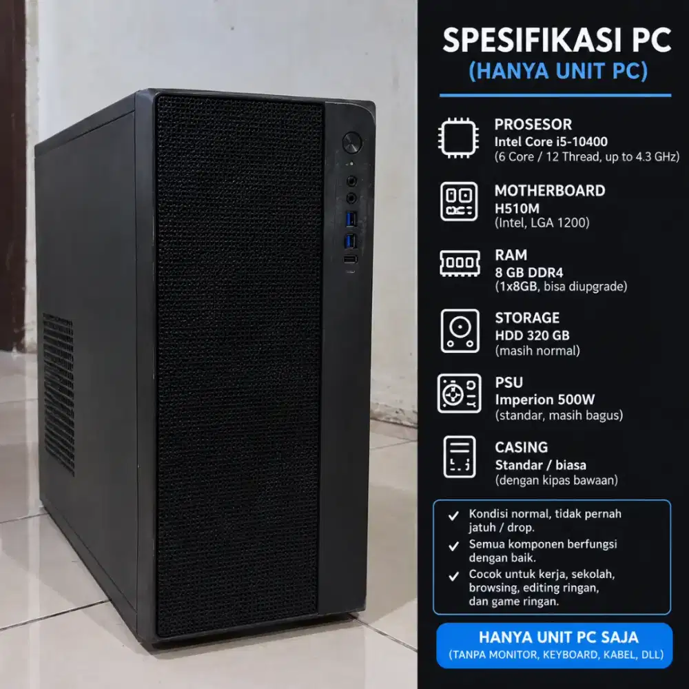 PC INTEL CORE I5 10400 SIAP PAKAI