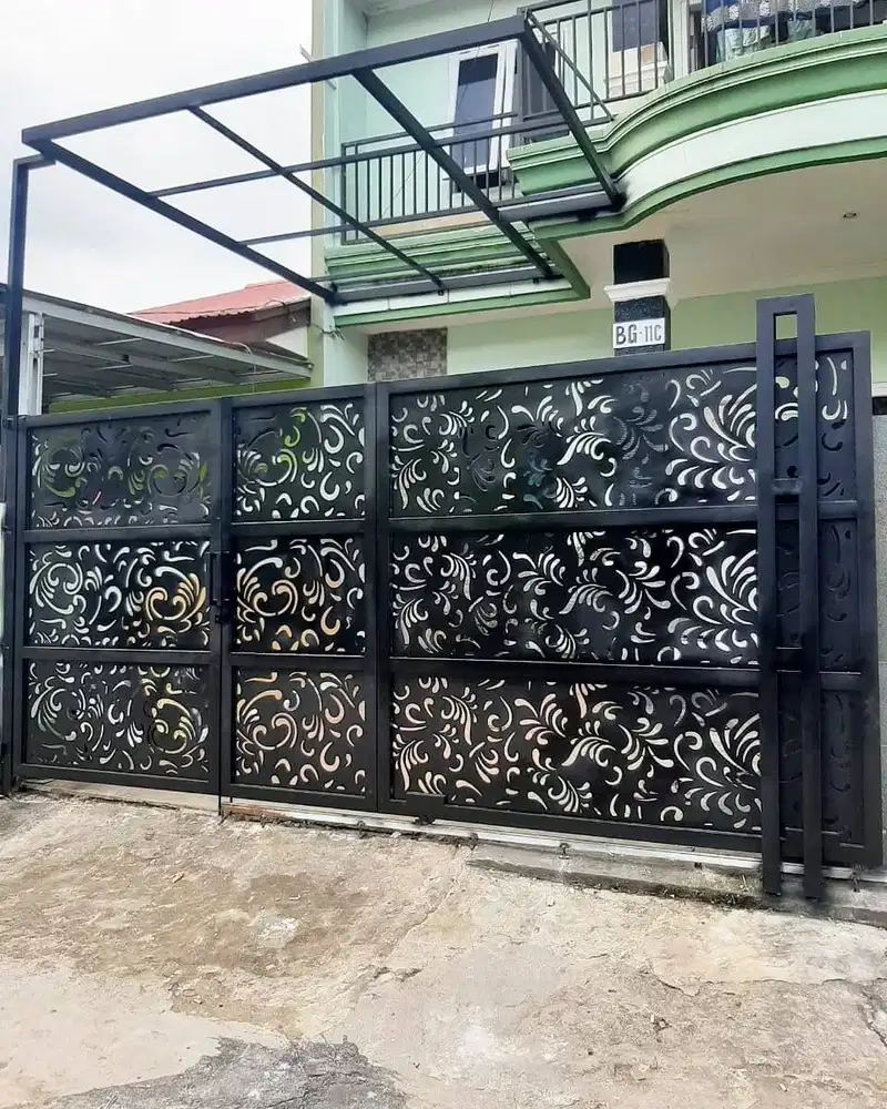 Pintu pagar besi geser laser cutting