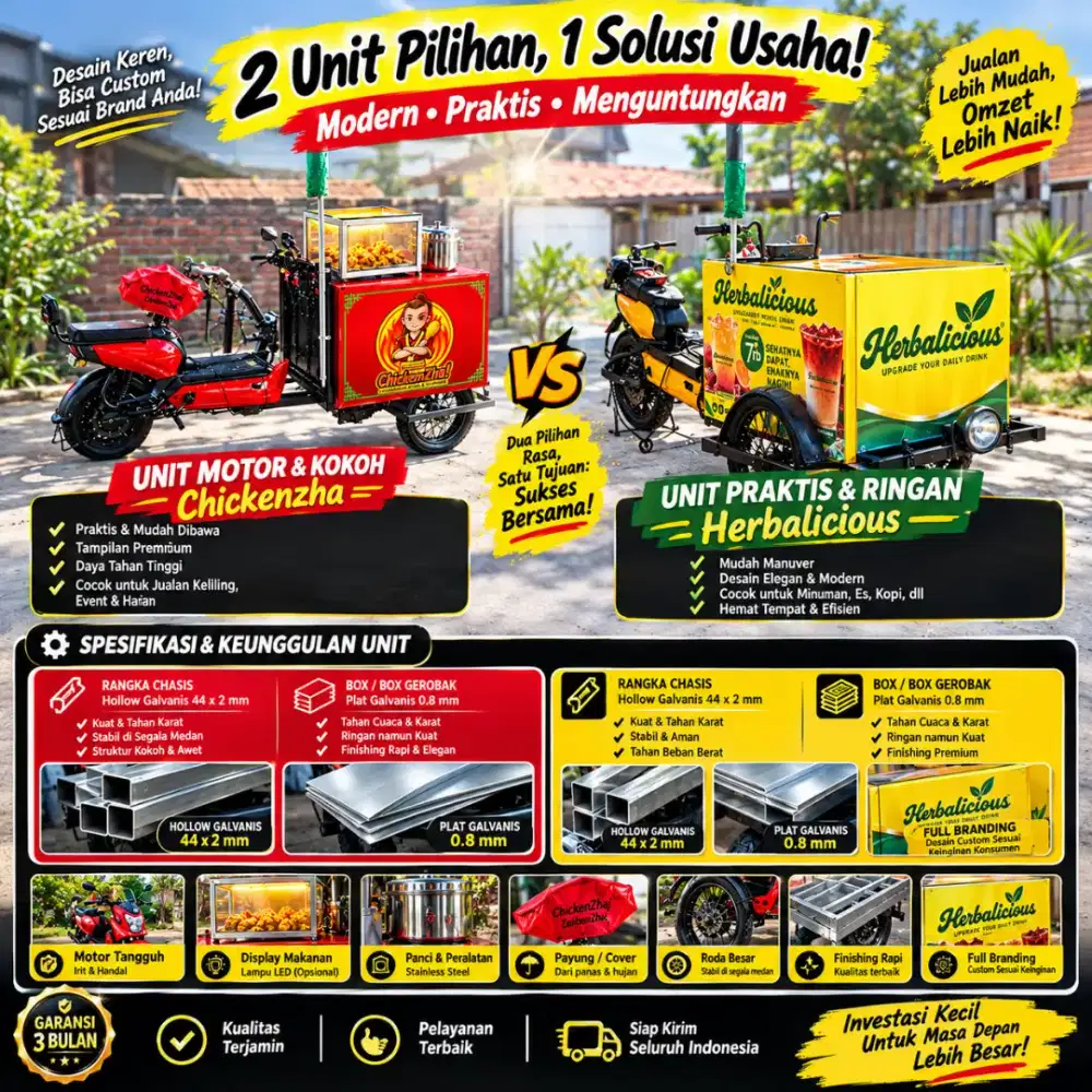 Jasa Pembuatan Gerobak keliling sepeda listrik & booth semi kontainer