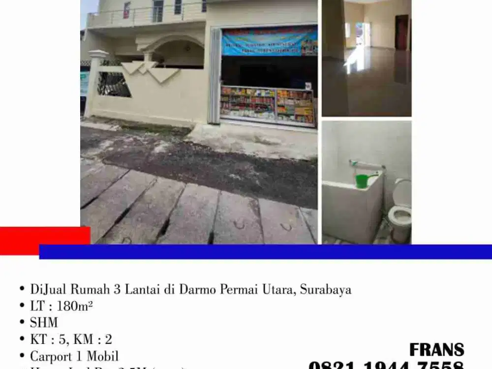 DiJual Rumah 3 Lantai di Darmo Permai Utara, Surabaya