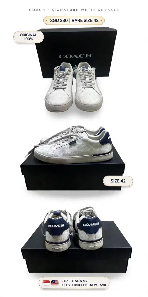 Coach Citysole White Size 42 Preloved Fullset