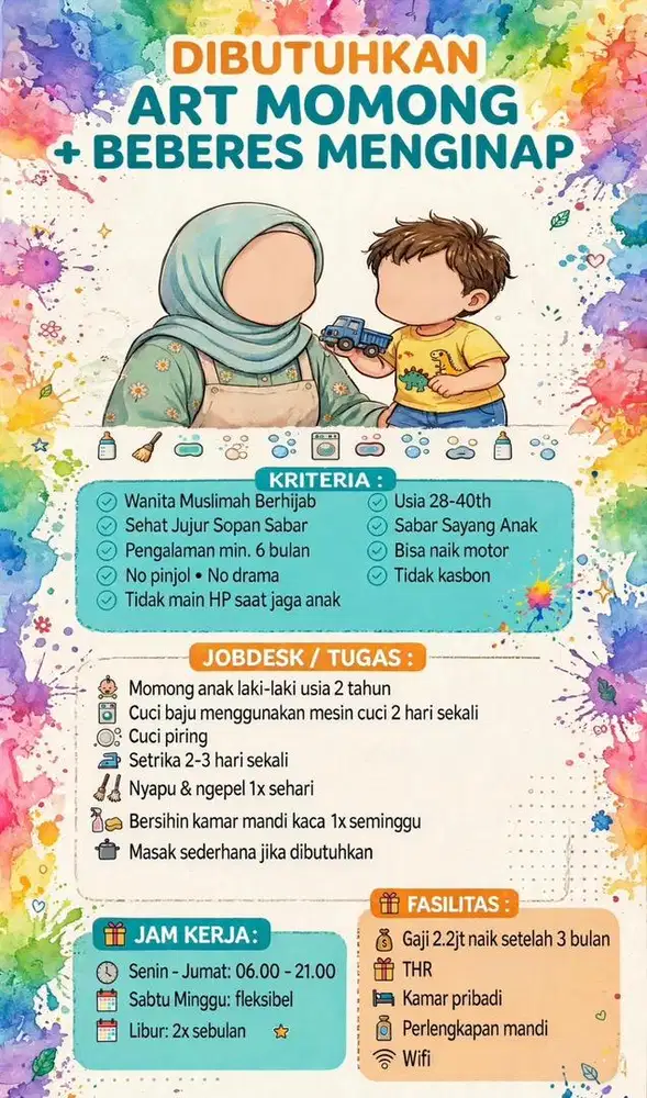 ART Momong & Beberes (Menginap)