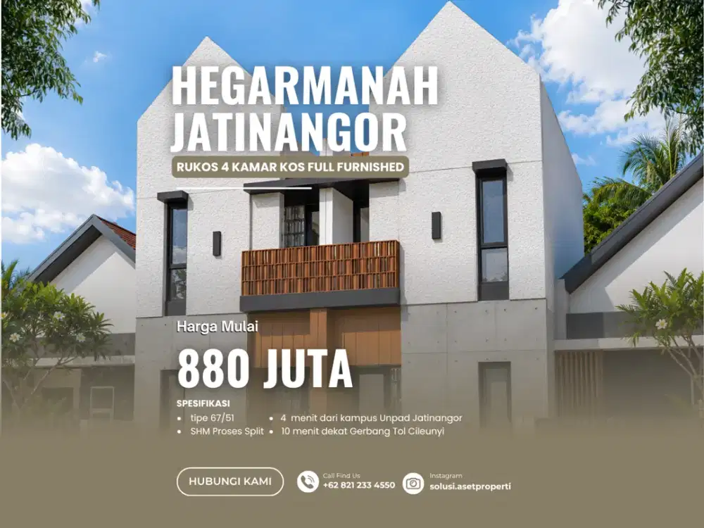 Rukos Twinkost 4 kamar kos Jatinangor Okupansi Tinggi Dekat JATOS & UNPAD 780 Juta
