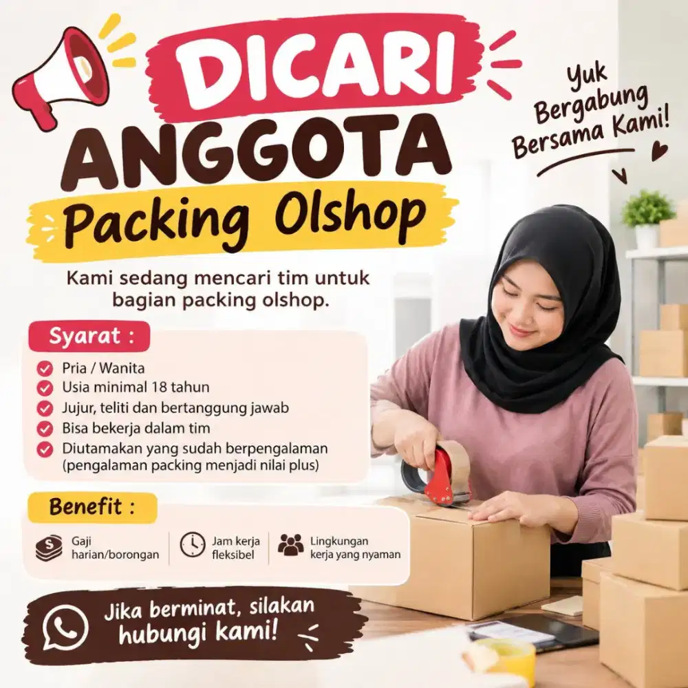 dicari bagian packing online shop