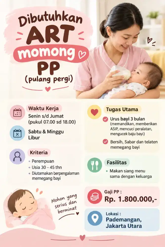 Dibutuhkan ART momong PP (pulang pergi)