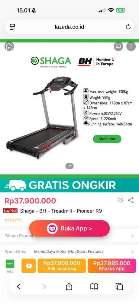 TREADMILL SHAGA BH PRO ACTION PIONEER R9