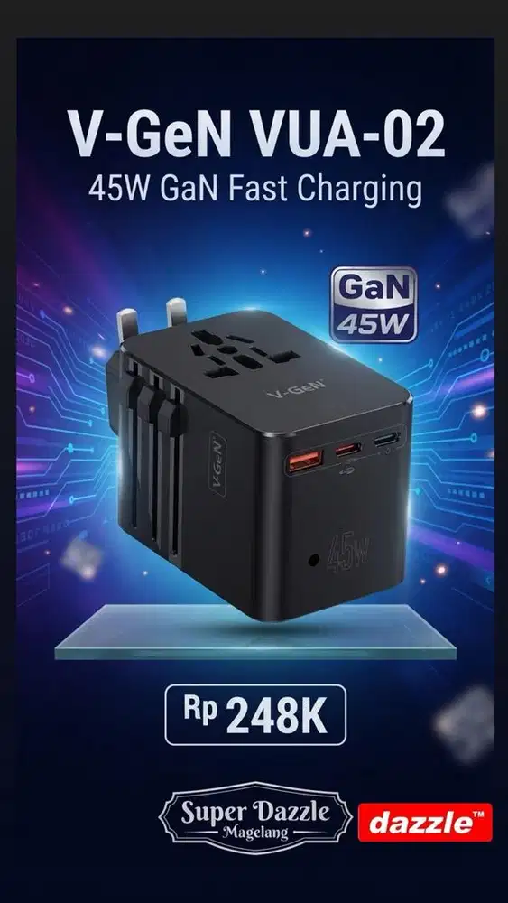 Tc vgen vua 02 universal travel adapter gan 45 watt