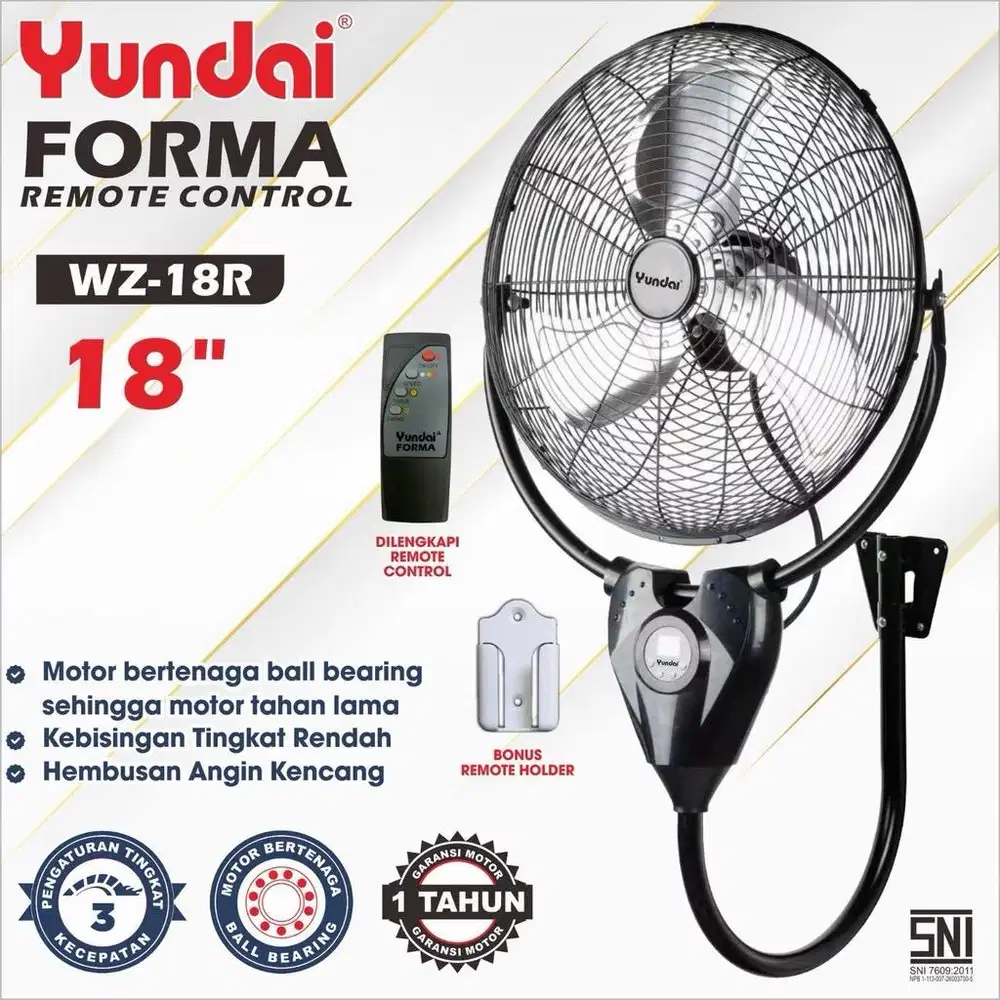 New Kipas Angin Dinding Besi Tornado Yundai Forma 18inchi+Remote