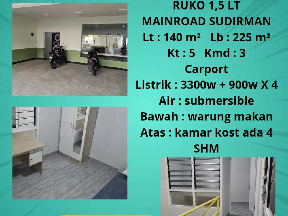 JUAL CEPAT RUKO 1,5 LT MAINROAD SUDIRMAN