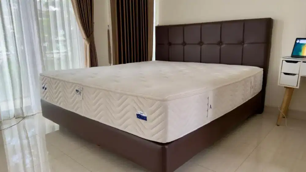 Spring Bed Alga King Size 180x200 + Divan & Headboard Cokelat