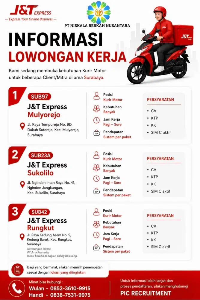 Lowongan Pekerjaan Kurir J&T Express Surabaya Timurr