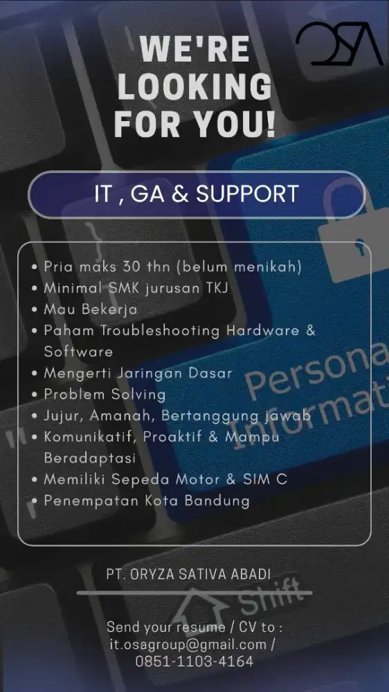 Lowongan IT, GA & Support