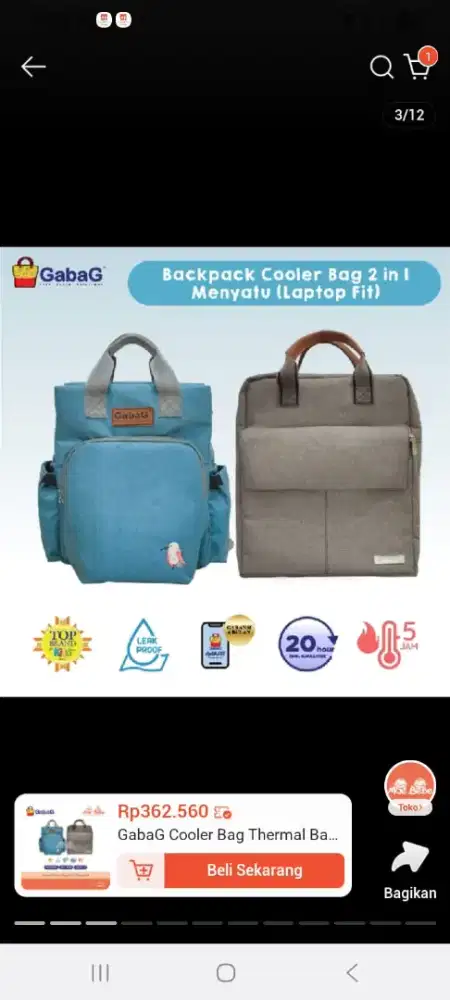 Backpack cooler bag 2 in 1 menyatu (laptop fit)