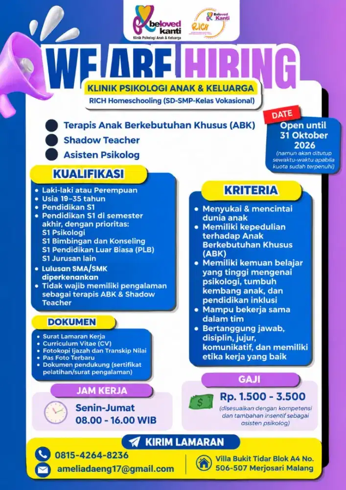 Loker klinik beloved kanti