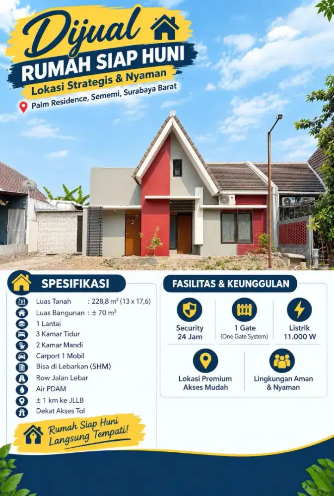 Rumah Dijual Siap Huni Lokasi Sememi Palm Residence