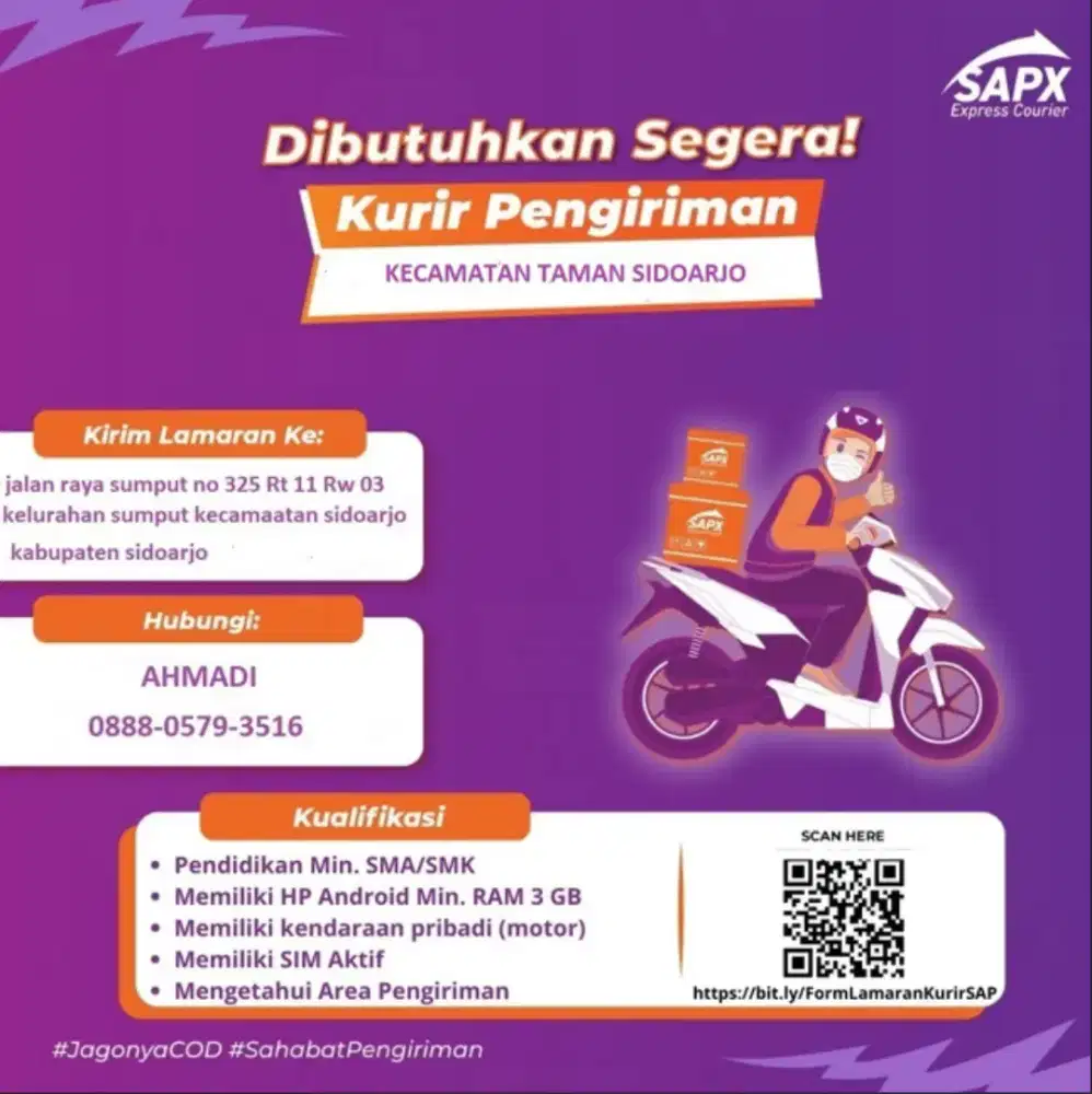 BUTUHKAN KURIR PENGIRIMAN AREA TAMAN SIDOARJO