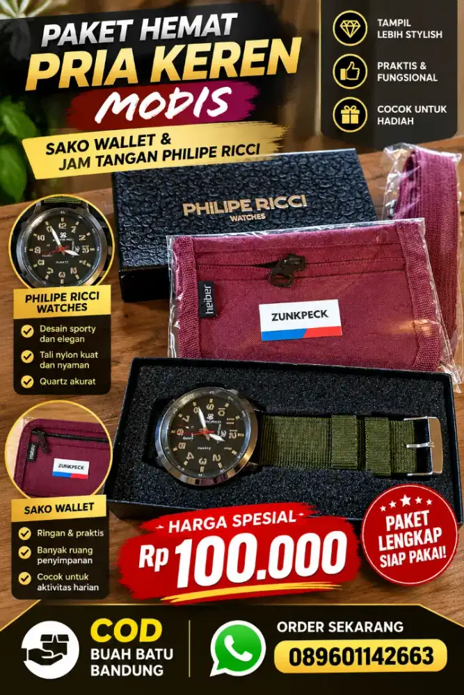 Obral Jam Tangan Modis Keren Philip Ricci Ori + Sako Wallet Serbaguna