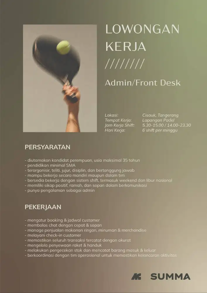 Lowongan Kerja - Admin/Front Desk
