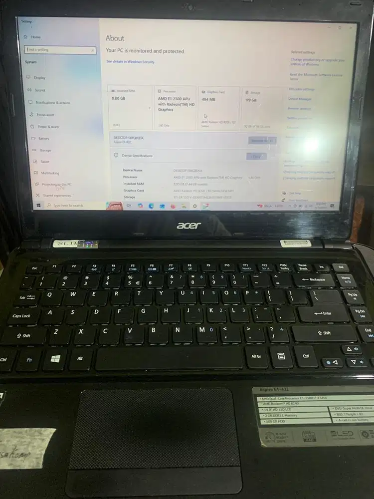 Acer  Amd E1 8 gb