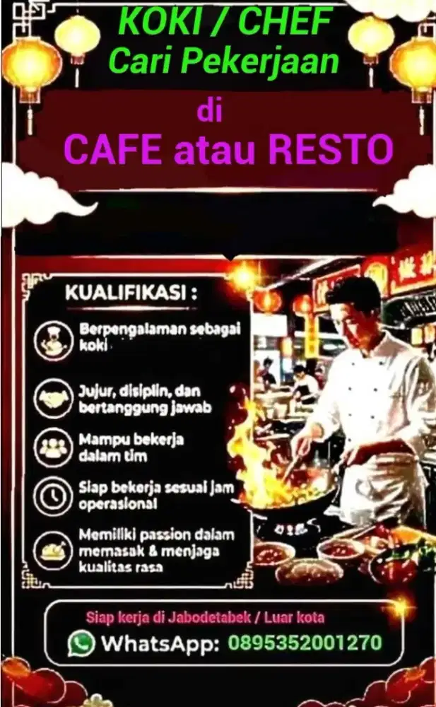 Mencari Kerja sbg Koki/Chef di Cafe atw Resto