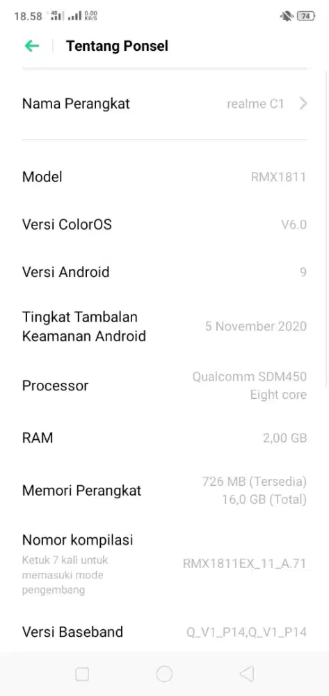 Hp real me C1 no minus