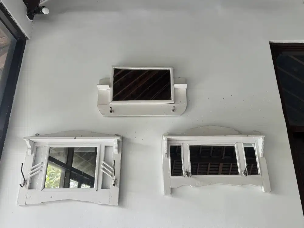 Set 3pcs Cermin Dekoratif Bingkai Putih untuk Dinding