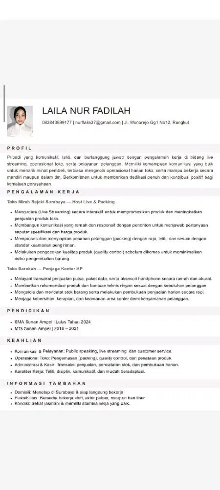 Cari Kerja Pengalaman Host Live Jualan