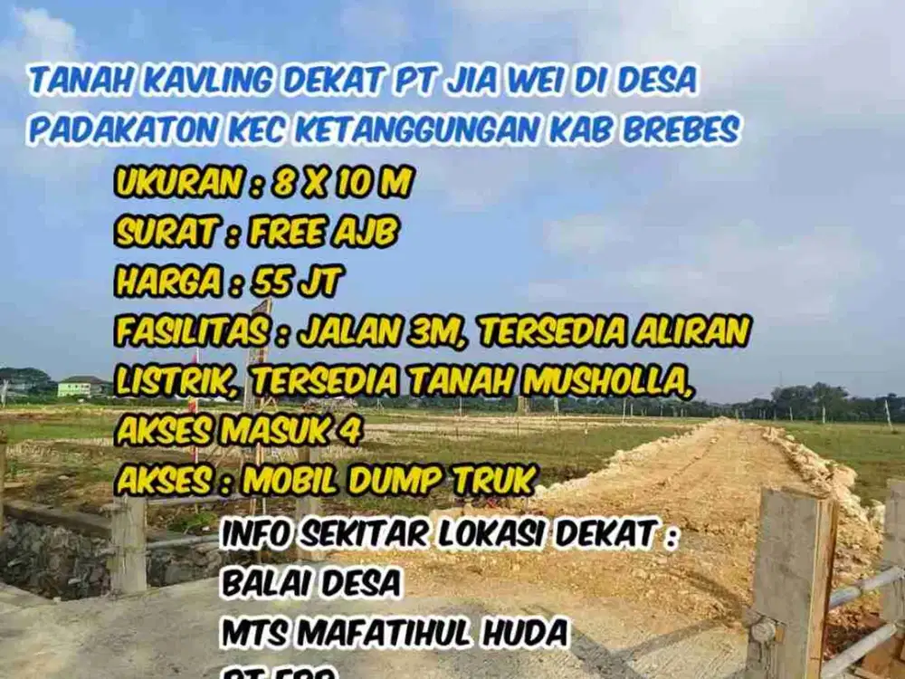 Tanah kavling dekat PT jia wei di desa padakaton ketanggungan brebes