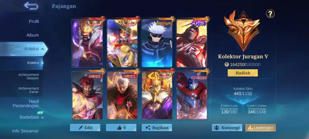 Jual akun mobile legend juragan collector