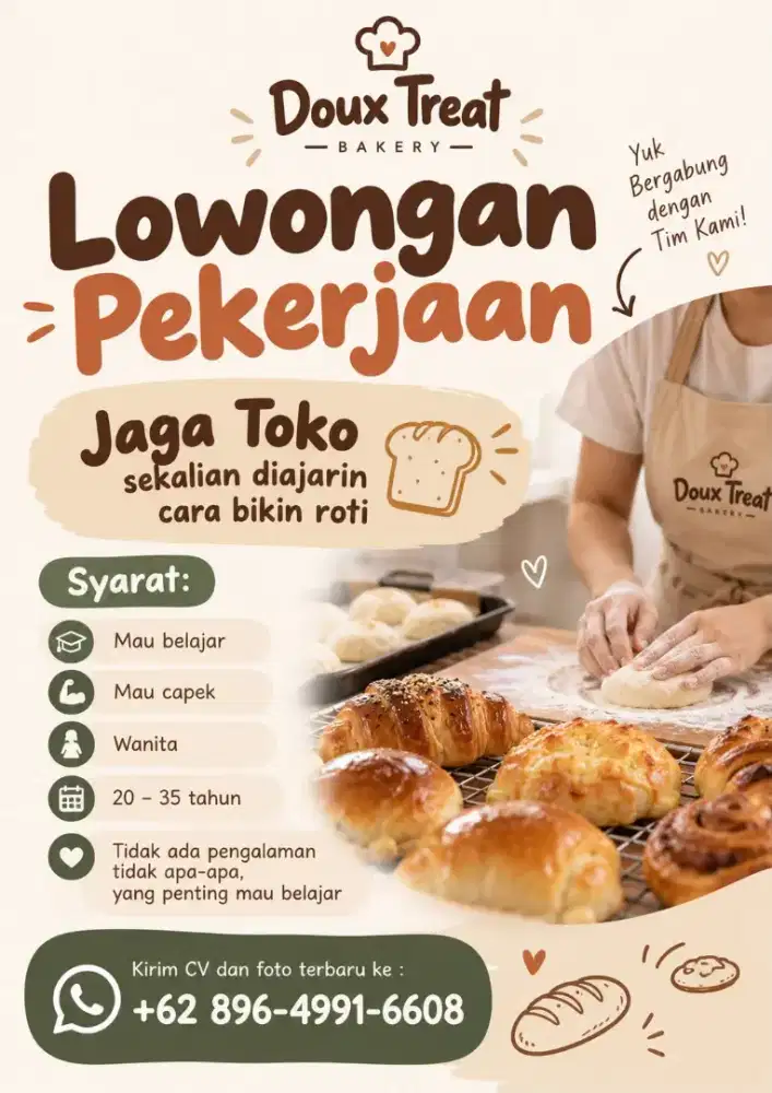 Dicari jaga toko sekaligus dibimbing bikin roti