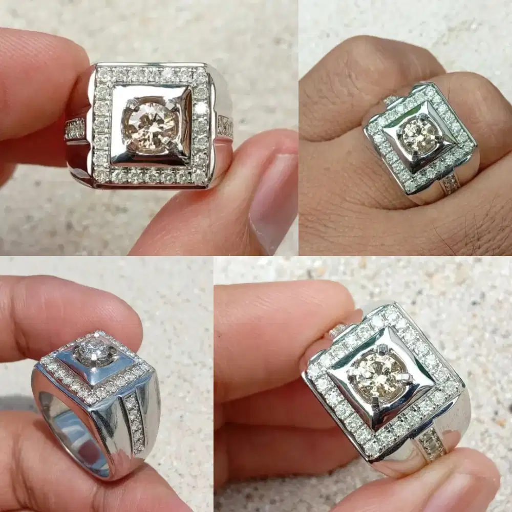 Cincin Berlian Cowok total 1 ct tengah 0.6 ct Si2 keliling i2 0.4 ct