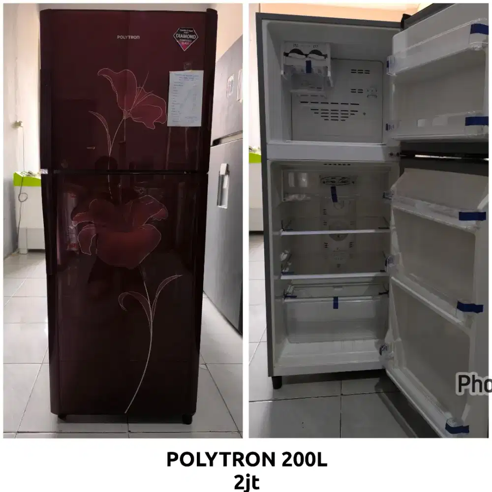 Kulkas 2 pintu Polytron tempered glass 200L