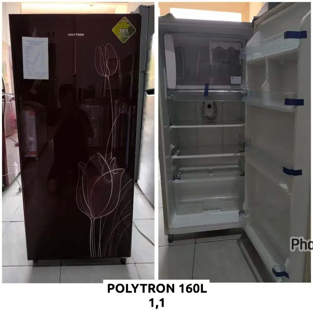 Kulkas 1 pintu Polytron tempered glass 160L