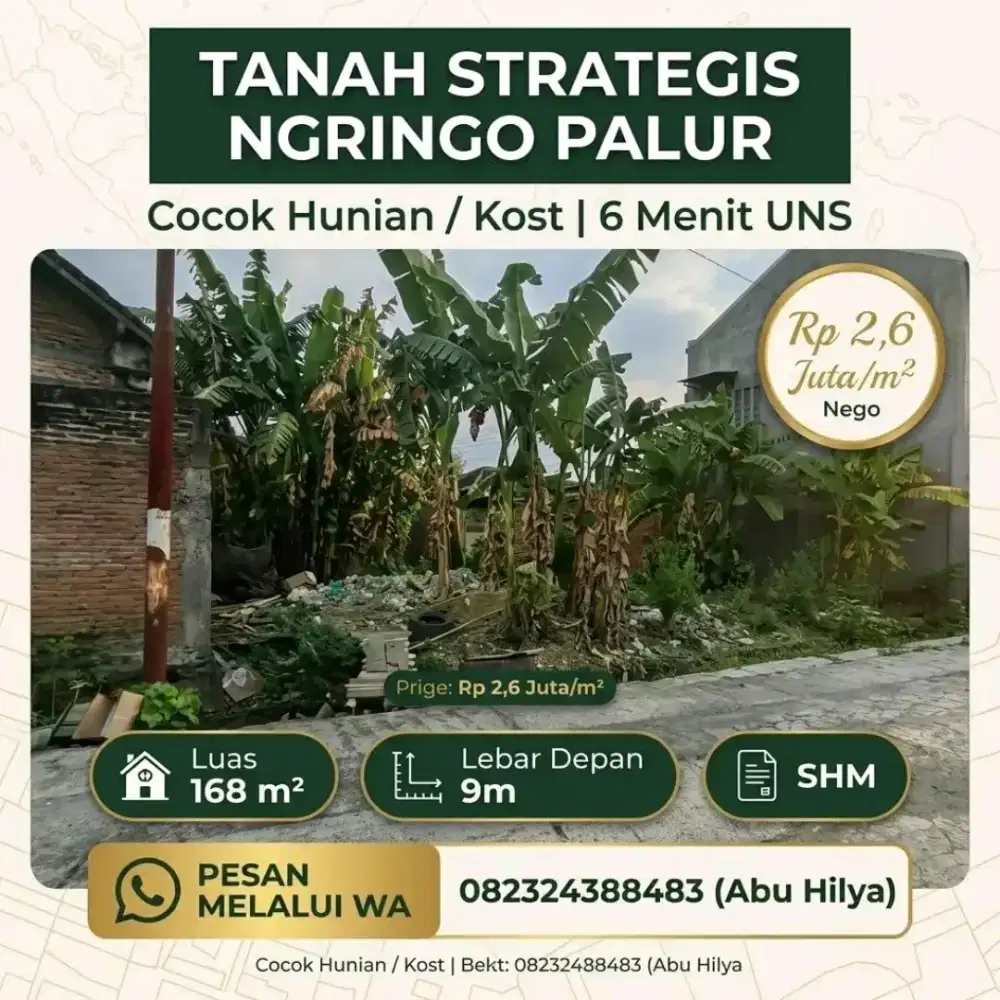 Dijual Tanah Strategis Ngringo Palur Dekat Perempatan Pak Lurah