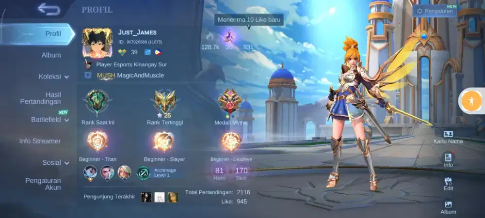 Akun mobile legends recall tas tas