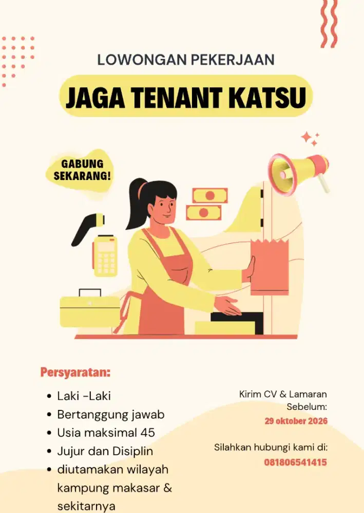 Di butuhkan segera jaga tenant katsu
