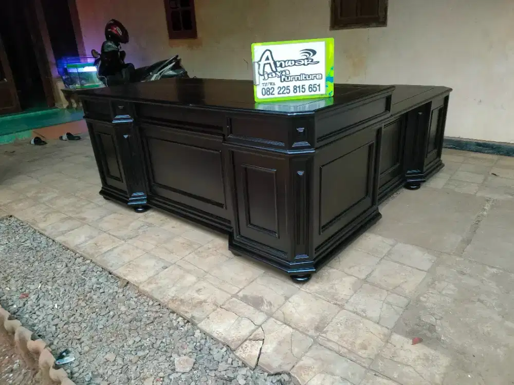 Meja kantor direktur sudut full kayu jati