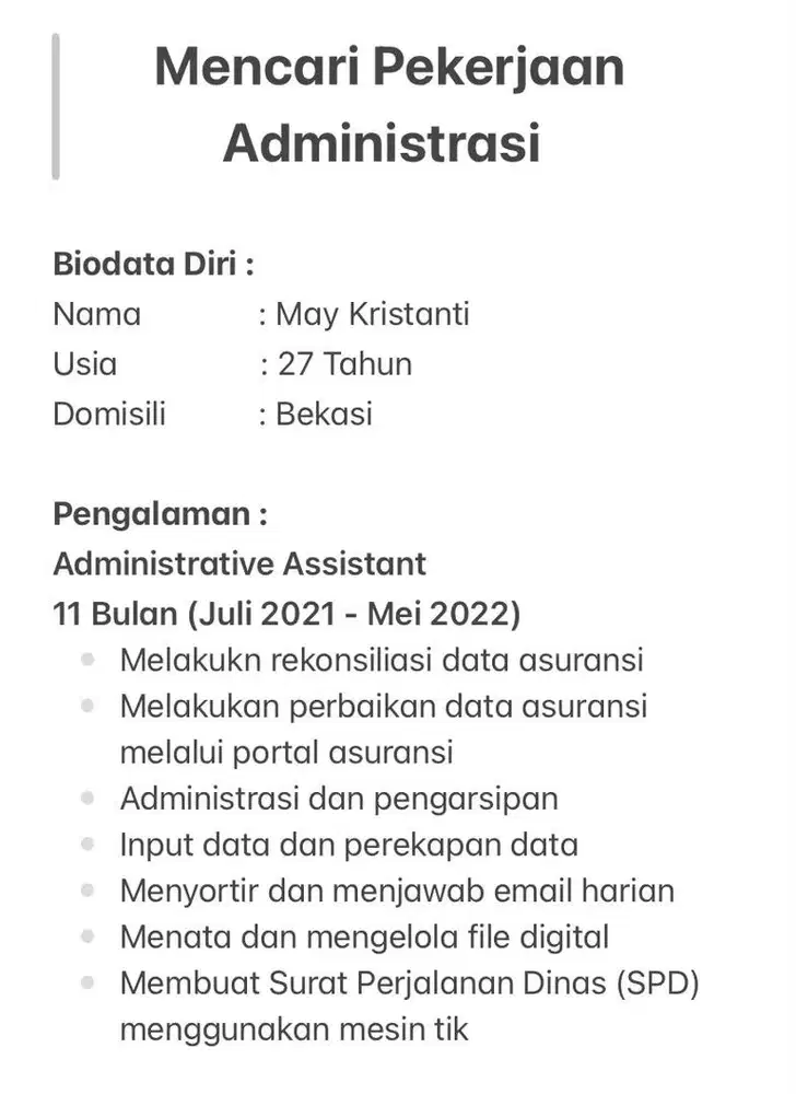 Mencari Pekerjaan Administrasi/Finance
