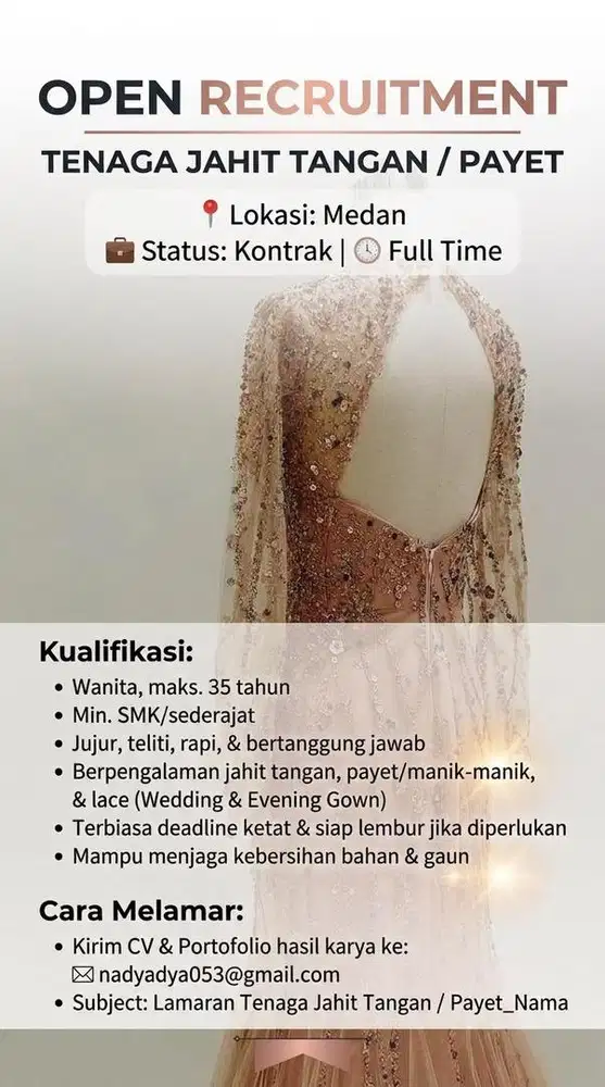 Tukang jahit tangan / Tukang Payet / Finishing