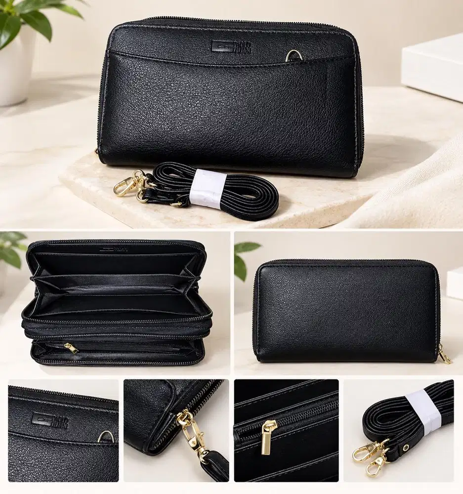 Dompet Wanita / Tas Mini Selempang 2 in 1 Hitam Elegan dan Simple