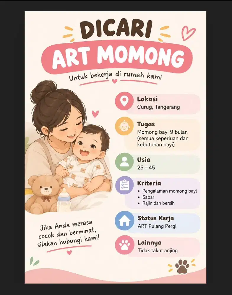 Dicari ART Momong Pulang Pergi