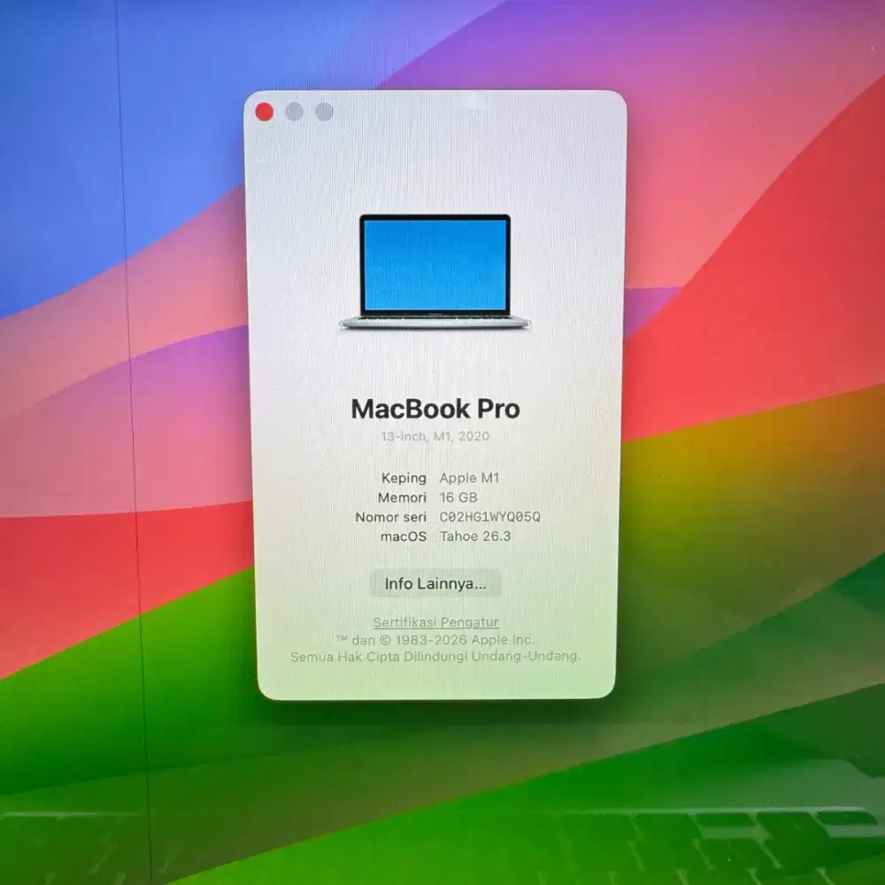 Macbook Pro M1 Layar 13 inch Ram 16 Ssd 256 Layar 13 inch Silver lcd