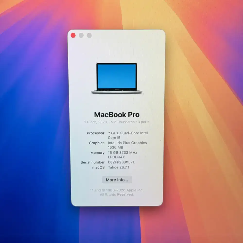 Macbook Pro 2020 13 inch Ram 16 Ssd 512 Core I5 Layar 13 inch Silver