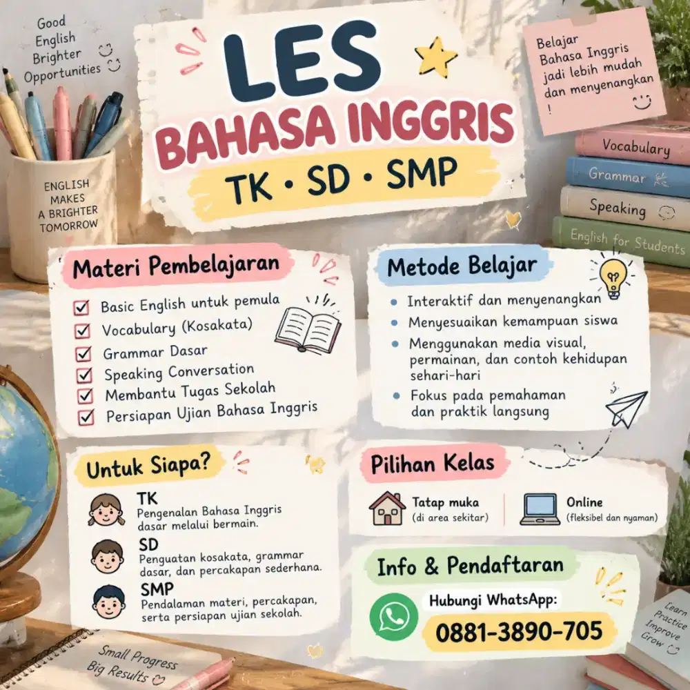 Les Bahasa Inggris untuk TK, SD, dan SMP