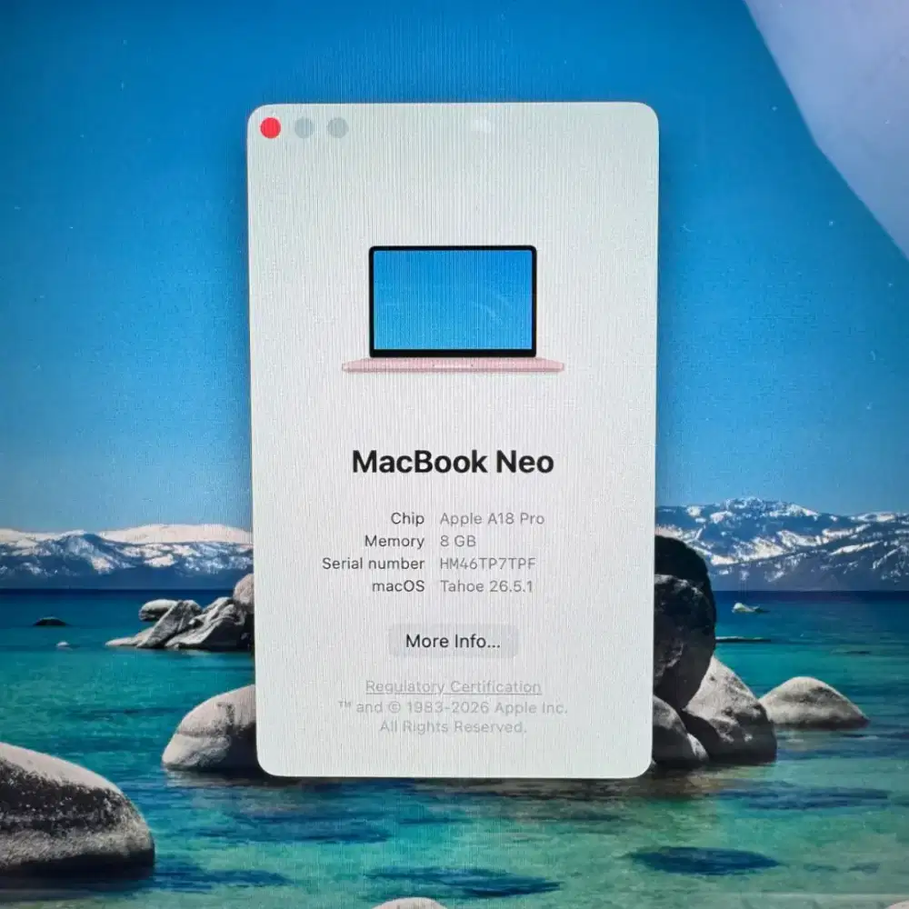 Macbook Neo 13 Inch Ram 8 Ssd 512 lengkap Ibox Blush Sptember nota ada