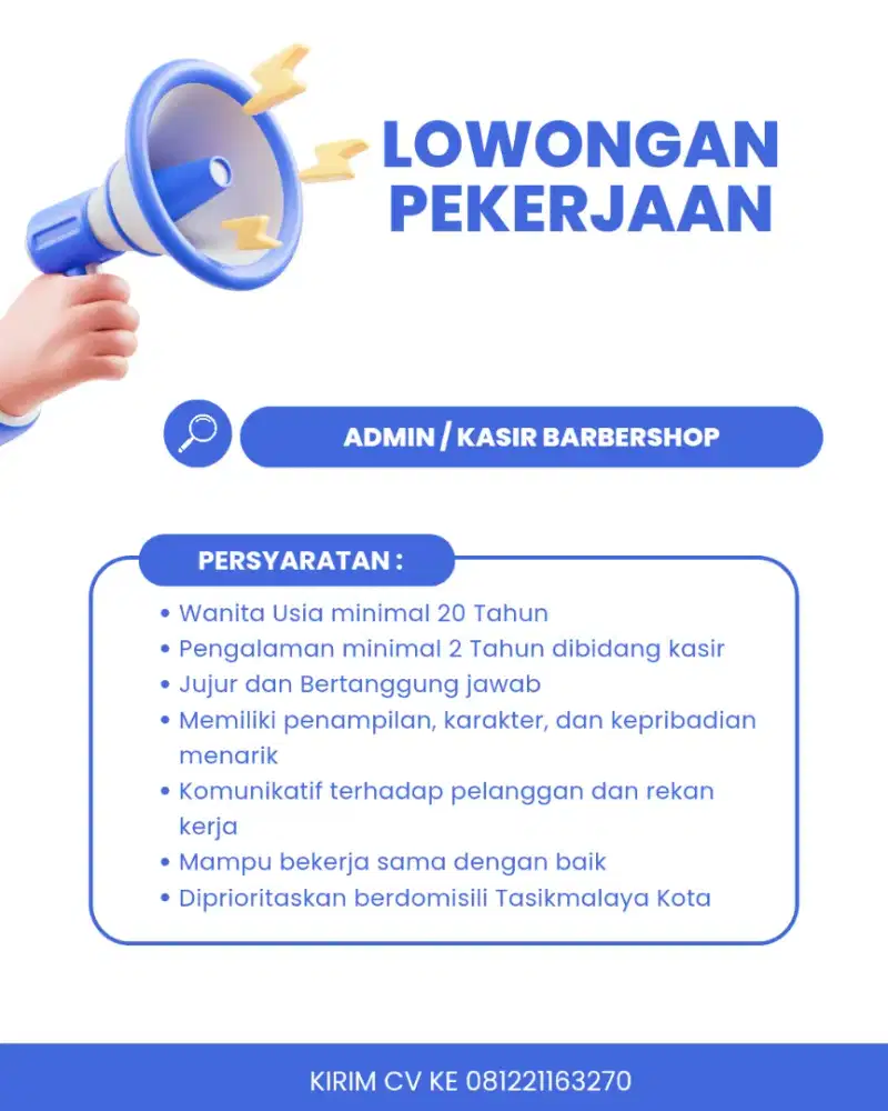 Lowongan Admin/Kasir Barbershop
