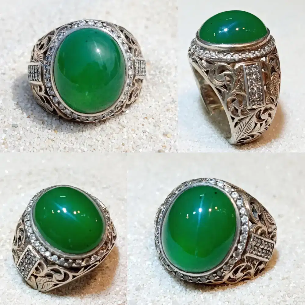Hijau Garut Green Chalcedony dim 14 size Kantor Ring Perak Handmade