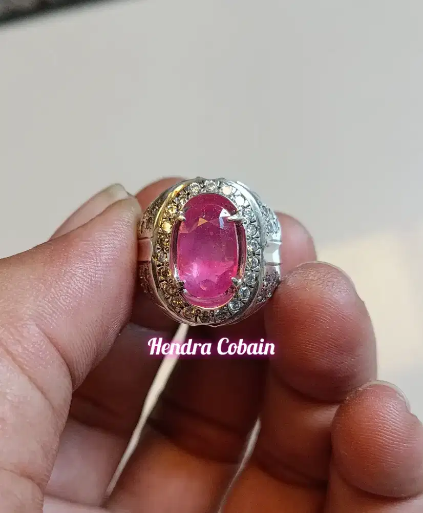 Natural Batu Cincin Ruby Delima Ring Perak