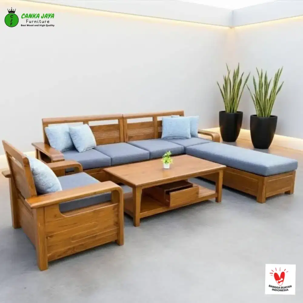 Set Kursi Tamu Modern Sofa Meja Minimalis Kayu Jati Solid